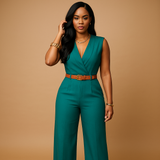 Elegant V-neck jumpsuit for women | Sophia-Jumpsuits-Darling Fashion-Green-XS-Darling Fashion