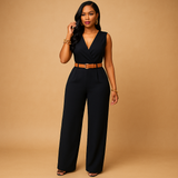 Elegant V-neck jumpsuit for women | Sophia-Jumpsuits-Darling Fashion-Black-XS-Darling Fashion