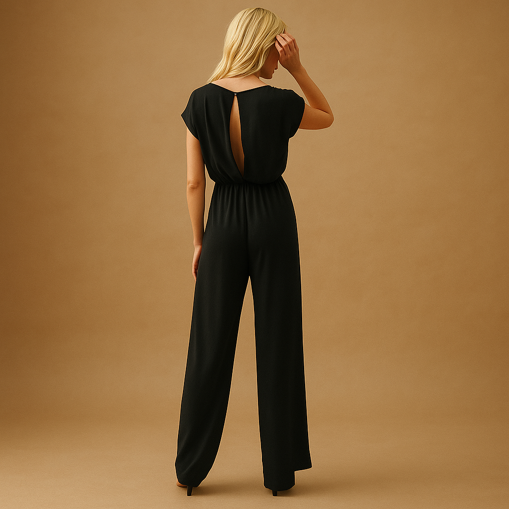Elegant v-neck wide leg jumpsuit for women | Clara-Jumpsuits-Darling Fashion-Darling Fashion