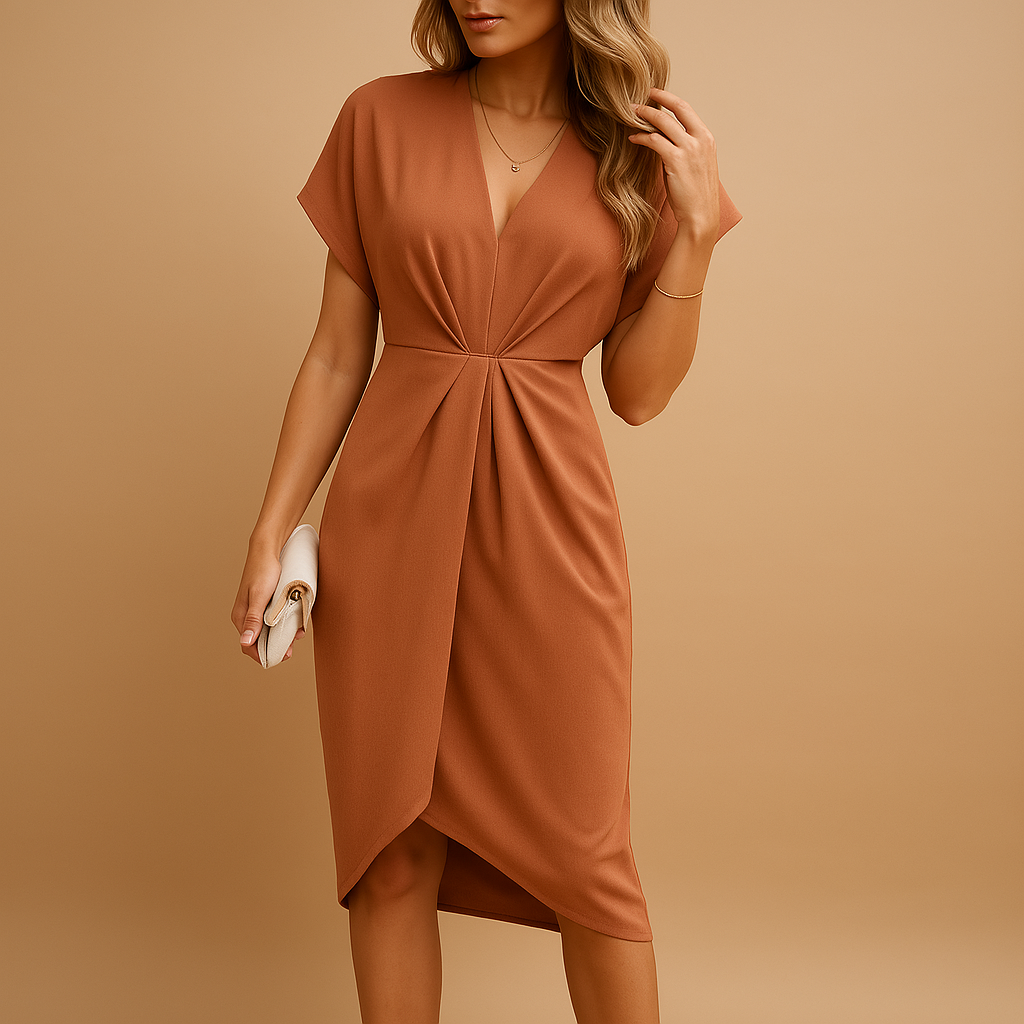 Women’s elegant wrap midi dress with a flattering fit, perfect for formal events, casual outings, and seasonal wear.