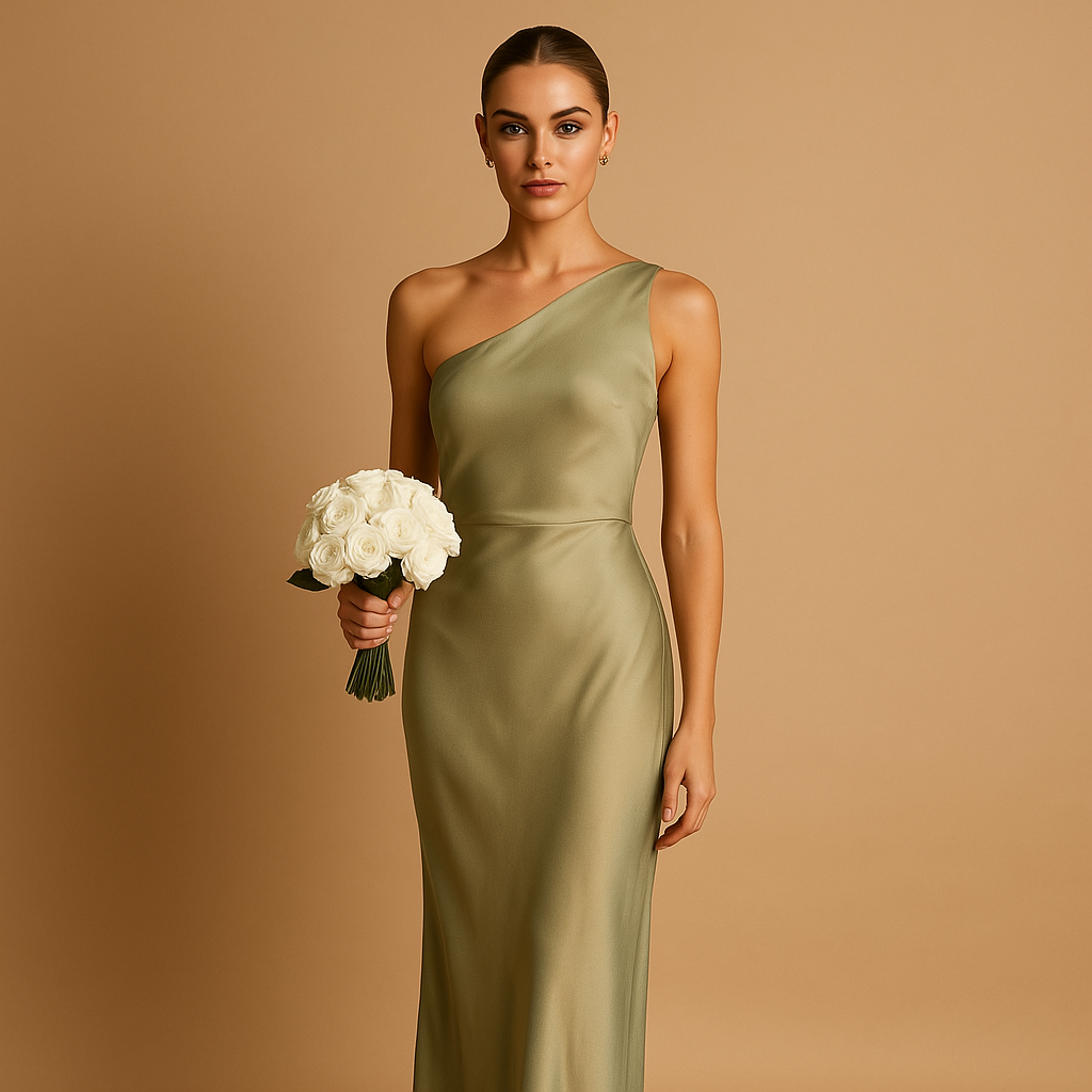 Women’s evening dress with asymmetrical slit and elegant fit, perfect for galas, parties, and formal occasions.