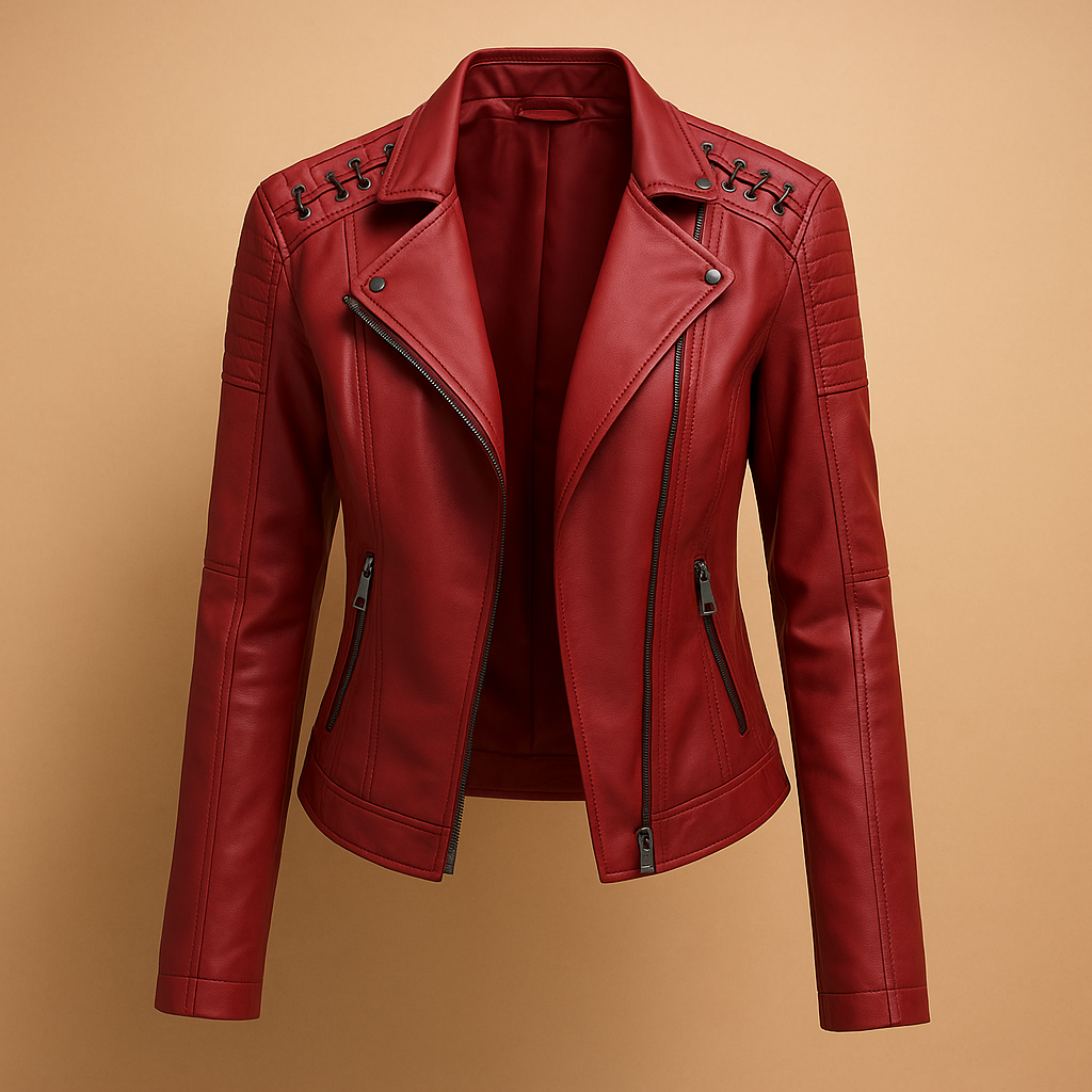 Faux leather jacket for women with stand collar | Aurora-Jackets-Darling Fashion-Red-S-Darling Fashion