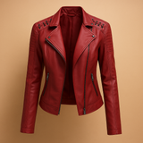 Faux leather jacket for women with stand collar | Aurora-Jackets-Darling Fashion-Red-S-Darling Fashion
