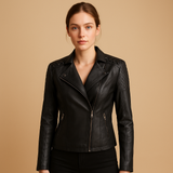 Faux leather jacket for women with stand collar | Aurora-Jackets-Darling Fashion-Black-S-Darling Fashion