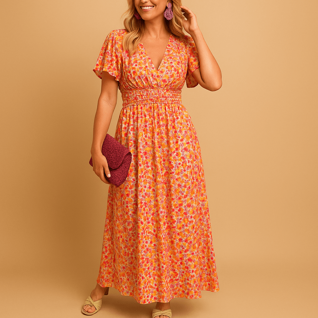 Floral maxi summer dress for women | Amelia-Dresses-Darling Fashion-Orange-S-Darling Fashion