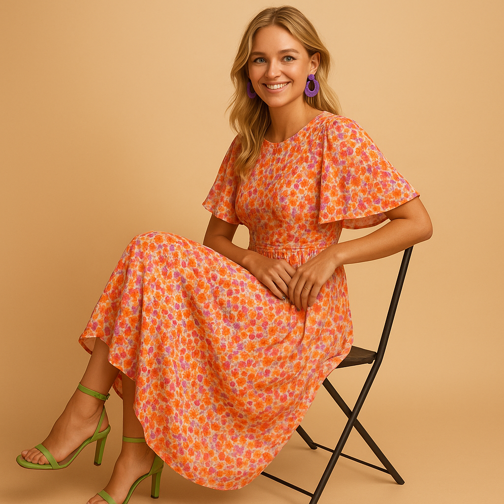 Floral maxi summer dress for women with a flattering V-neckline, loose fit, and multicolored print. Perfect for casual outings or elegant summer evenings.