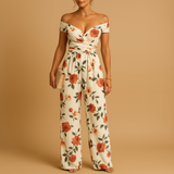 Floral off-shoulder jumpsuit for women | Daisy-Jumpsuits-Darling Fashion-White flowers-S-Darling Fashion