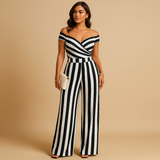 Floral off-shoulder jumpsuit for women | Daisy-Jumpsuits-Darling Fashion-Stripped-S-Darling Fashion