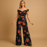 Floral off-shoulder jumpsuit for women | Daisy-Jumpsuits-Darling Fashion-Dark Blue-S-Darling Fashion