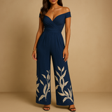 Floral off-shoulder jumpsuit for women | Daisy-Jumpsuits-Darling Fashion-Blue-S-Darling Fashion