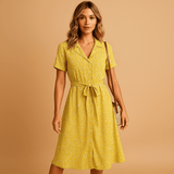 Floral print midi dress with short sleeves for women | Hazel-Dresses-Darling Fashion-Yellow-S-Darling Fashion