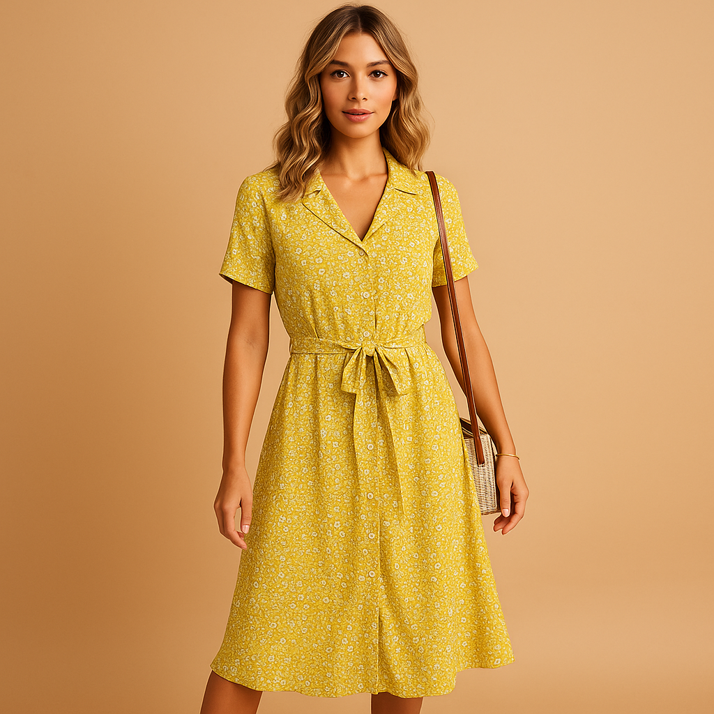Women’s floral print midi dress with short sleeves, lightweight and breathable, perfect for summer casual outings and parties.