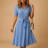 Floral print midi dress with short sleeves for women | Hazel-Dresses-Darling Fashion-Blue-S-Darling Fashion