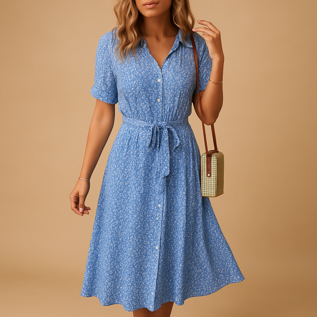 Women’s floral print midi dress with short sleeves, lightweight and breathable, perfect for summer casual outings and parties.