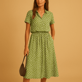 Flowy midi A-line dress with V-neck for women | Sophia-Dresses-Darling Fashion-Green-S-Darling Fashion