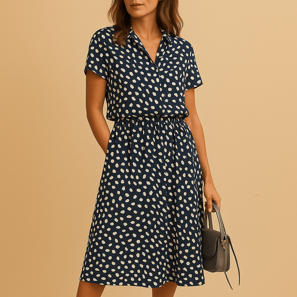 Flowy midi A-line dress with V-neck for women | Sophia-Dresses-Darling Fashion-Dark Blue-S-Darling Fashion