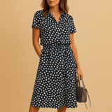 Flowy midi A-line dress with V-neck for women | Sophia-Dresses-Darling Fashion-Dark Blue-S-Darling Fashion