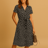 Flowy midi A-line dress with V-neck for women | Sophia-Dresses-Darling Fashion-Black-S-Darling Fashion
