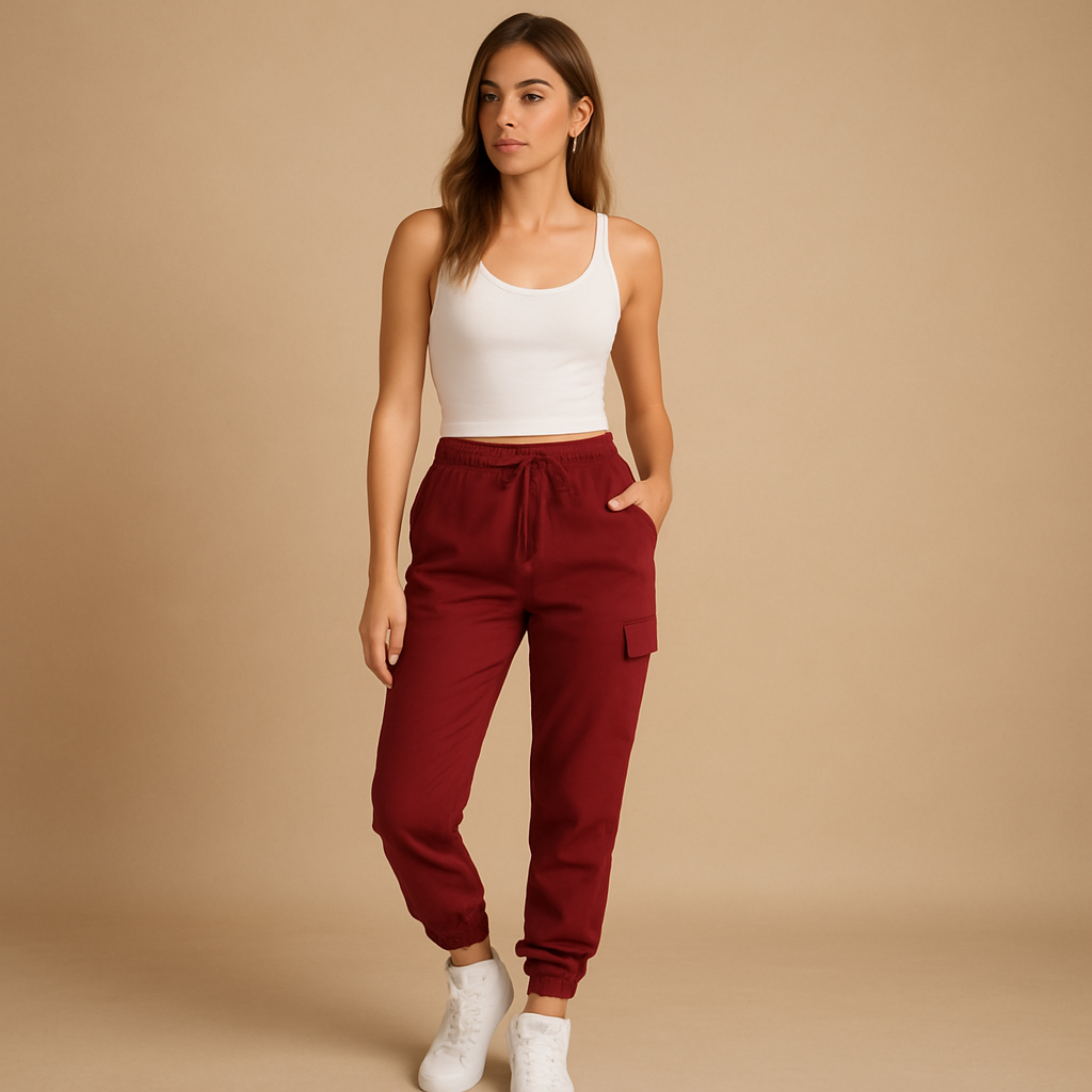 High waist cargo pants for women | Maya-Trousers-Darling Fashion-Red-S-Darling Fashion