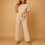 High-waist jumpsuit with lace-up detail for women | Serena-Jumpsuits-Darling Fashion-Apricot-XS-Darling Fashion
