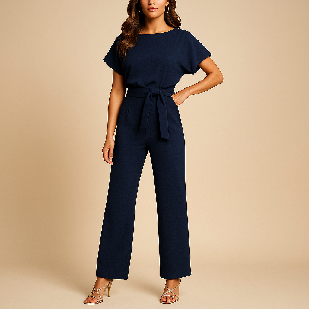 Women’s high-waist jumpsuit with lace-up waist detail, soft draping fabric, and flattering fit. Perfect for work, casual chic looks, or evenings out.