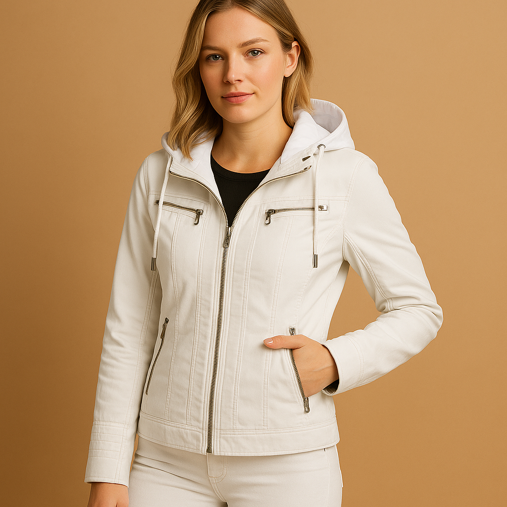 Hooded PU jacket for women | Clara-Jackets-Darling Fashion-Wit-S-Darling Fashion