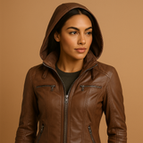 Hooded PU jacket for women | Clara-Jackets-Darling Fashion-Coffee-S-Darling Fashion
