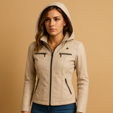 Leather biker jacket for women | Serena-Jackets-Darling Fashion-Beige-S-Darling Fashion
