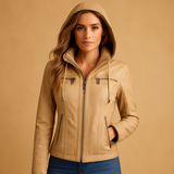 Leather biker jacket for women | Serena-Jackets-Darling Fashion-Apricot-S-Darling Fashion