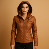 Leather biker jacket for women | Serena-Jackets-Darling Fashion-Camel-S-Darling Fashion