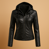 Leather biker jacket for women | Serena-Jackets-Darling Fashion-Black-S-Darling Fashion