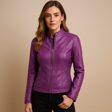Leather jacket for women with zipper | Eleanor-Jackets-Darling Fashion-Violet-S-Darling Fashion