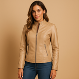 Leather jacket for women with zipper | Eleanor-Jackets-Darling Fashion-Apricot-S-Darling Fashion