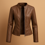 Leather jacket for women with zipper | Eleanor-Jackets-Darling Fashion-Coffee-S-Darling Fashion