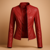 Leather jacket for women with zipper | Eleanor-Jackets-Darling Fashion-Red-S-Darling Fashion