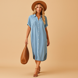 Women’s light blue summer dress with a loose fit and breathable fabric, perfect for beach days, casual wear, and summer occasions.