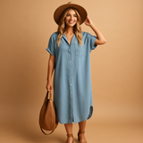 Women’s light blue summer dress with a loose fit and breathable fabric, perfect for beach days, casual wear, and summer occasions.