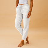 Lightweight pants with elastic waist for women | Serena-Trousers-Darling Fashion-White-S-Darling Fashion