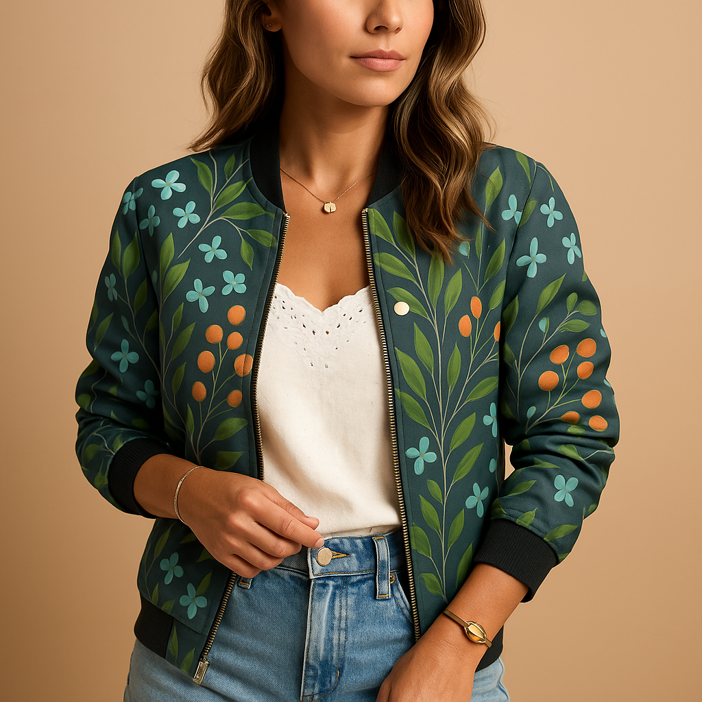 Lightweight printed summer jacket for women | Aria-Jackets-Darling Fashion-Green floral-XS-Darling Fashion
