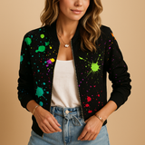Lightweight printed summer jacket for women | Aria-Jackets-Darling Fashion-Black-XS-Darling Fashion