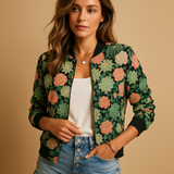 Lightweight printed summer jacket for women | Aria-Jackets-Darling Fashion-Green succulent-XS-Darling Fashion