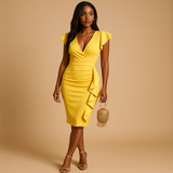 Women’s lightweight summer dress with flattering feminine fit, available in red, apricot, black, blue, wine red, and yellow. Ideal for warm days.