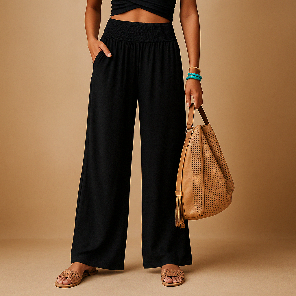 Lightweight summer pants with elastic waist for women | Naomi-Trousers-Darling Fashion-Black-XS-Darling Fashion