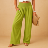 Lightweight summer pants with elastic waist for women | Naomi-Trousers-Darling Fashion-Light green-XS-Darling Fashion