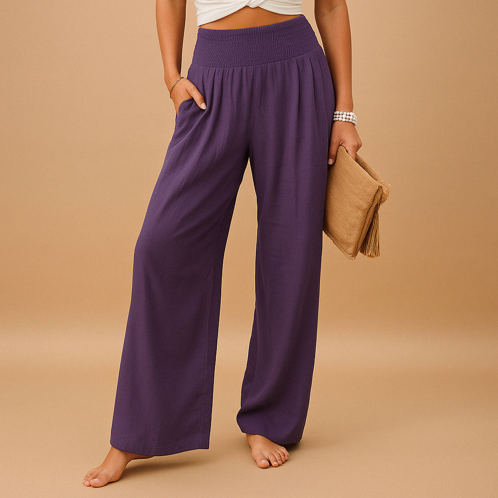 Lightweight summer pants with elastic waist for women | Naomi-Trousers-Darling Fashion-Purple-XS-Darling Fashion