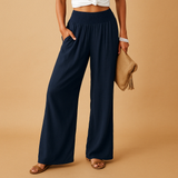 Lightweight summer pants with elastic waist for women | Naomi-Trousers-Darling Fashion-Navy blue-XS-Darling Fashion