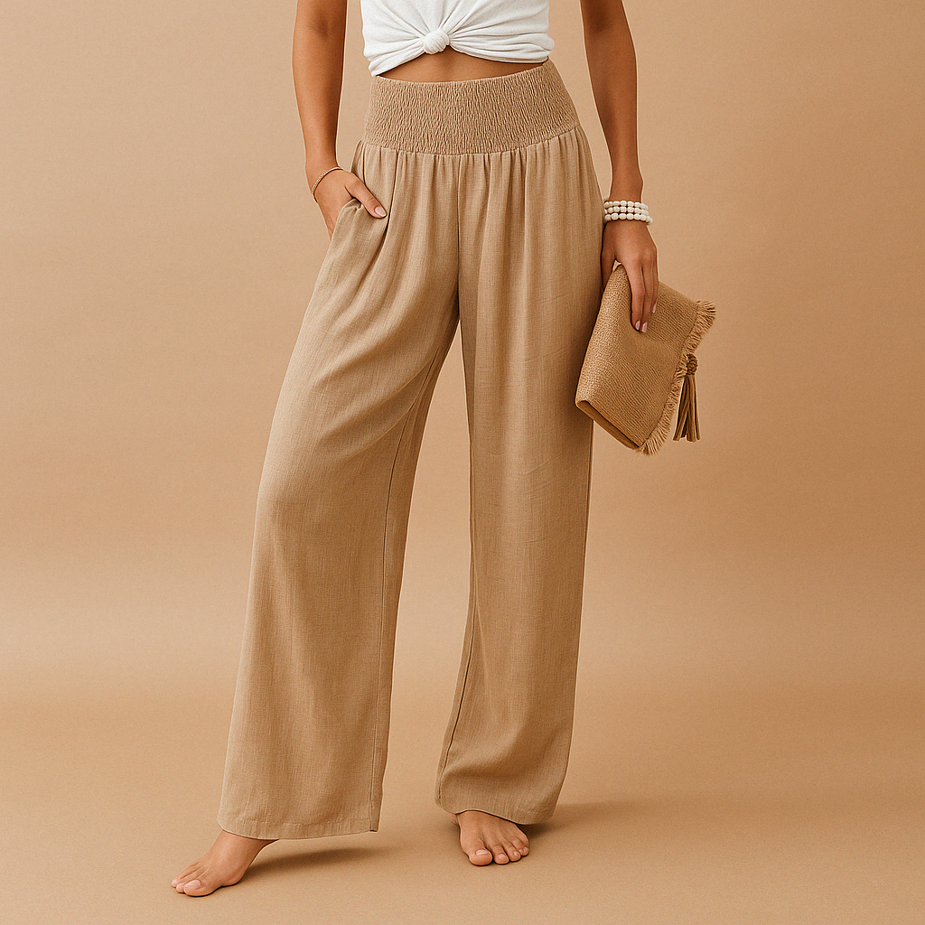 Lightweight summer pants with elastic waist for women | Naomi-Trousers-Darling Fashion-Khaki-XS-Darling Fashion