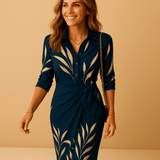 Lightweight wrap dress with collar for women | Sophia-Dresses-Darling Fashion-Dark Blue-S-Darling Fashion