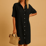 Long cotton blend shirt dress for women | Clara-Dresses-Darling Fashion-Black-S-Darling Fashion