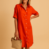 Long cotton blend shirt dress for women | Clara-Dresses-Darling Fashion-Red-S-Darling Fashion